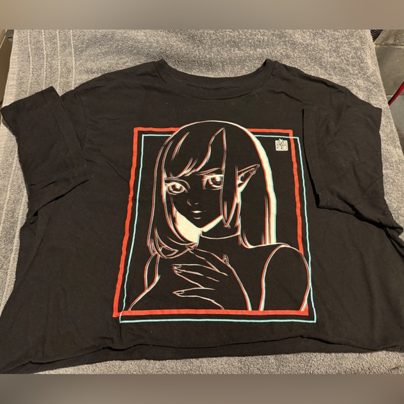 Black Graphic Tee with Anime Design - Picture 1 of 3